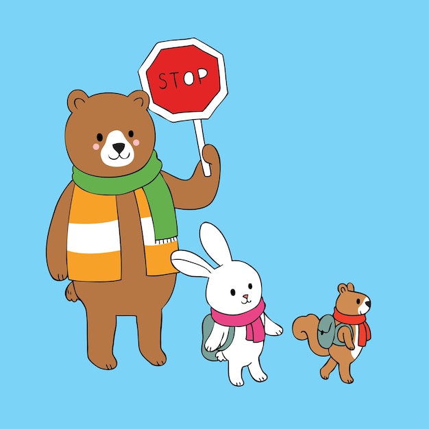 Cartoon cute bear and rabbit 