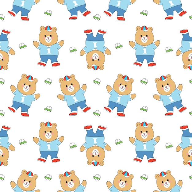 Cartoon cute bear and toy seamless pattern vector. 