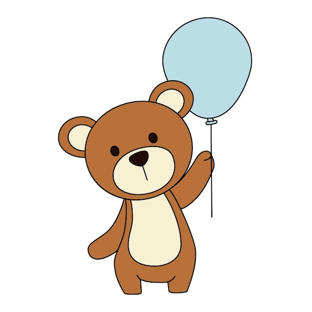 Cartoon Cute Bear with blue balloon.