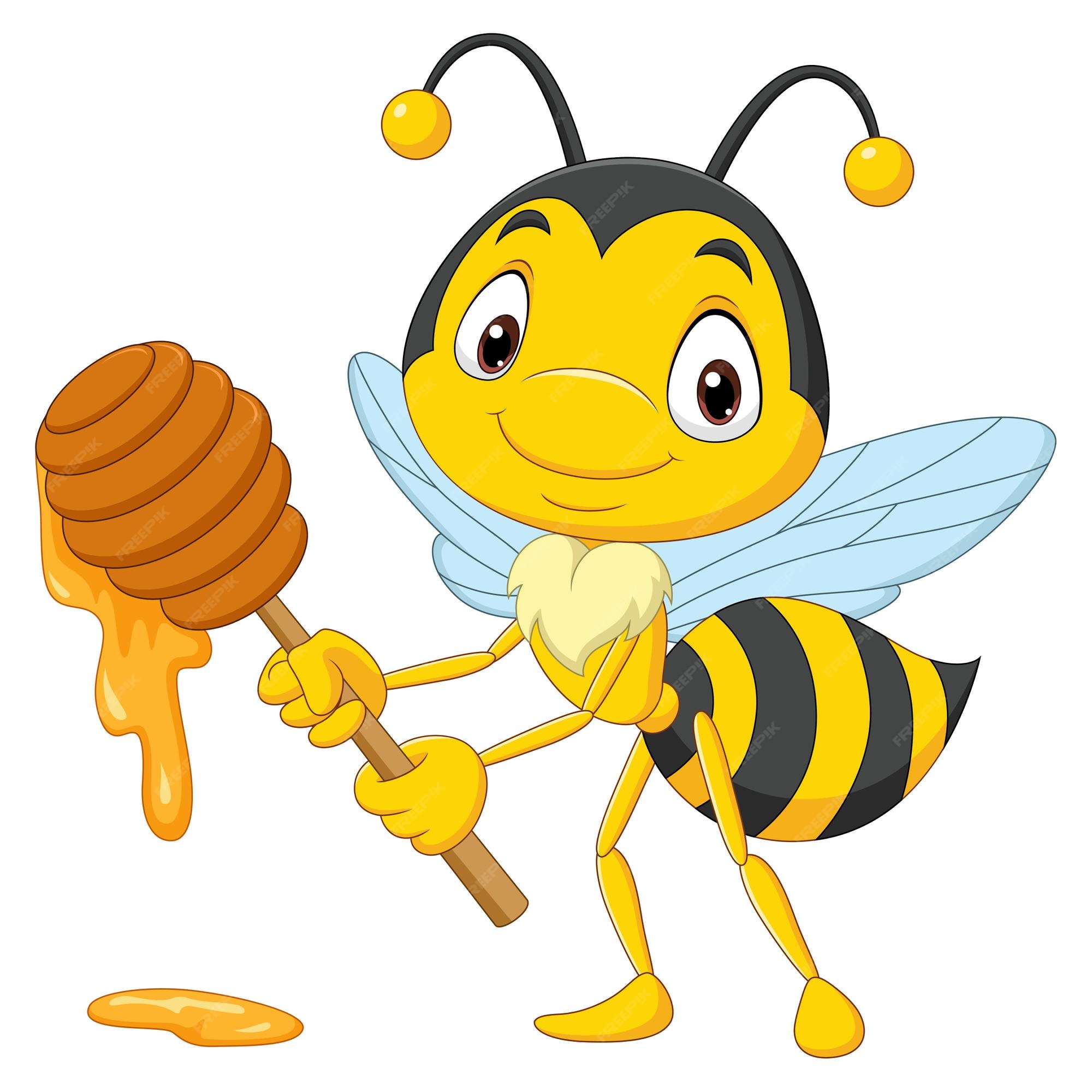 Premium Vector | Cartoon cute bee holding honey Premium Vector | Cartoon cute bee holding honey