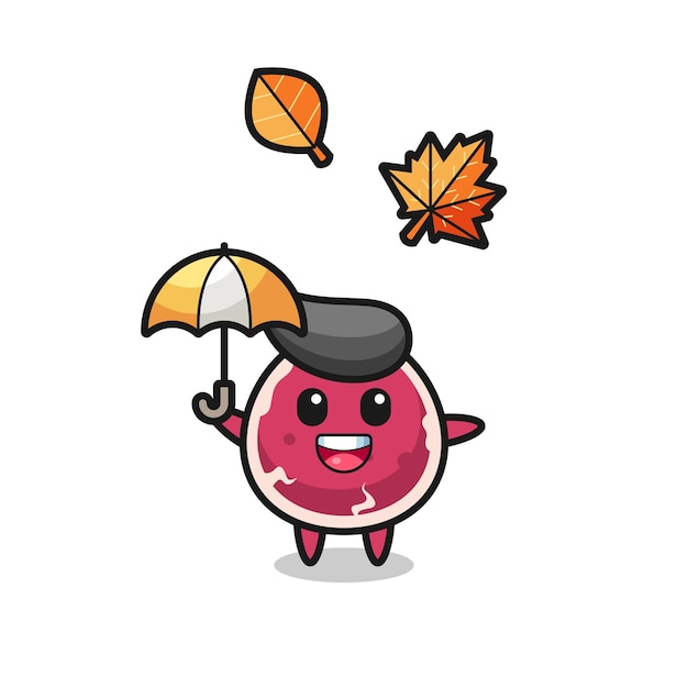 Cartoon of the cute beef holding an umbrella in autumn , cute style design for t shirt, sticker, logo element