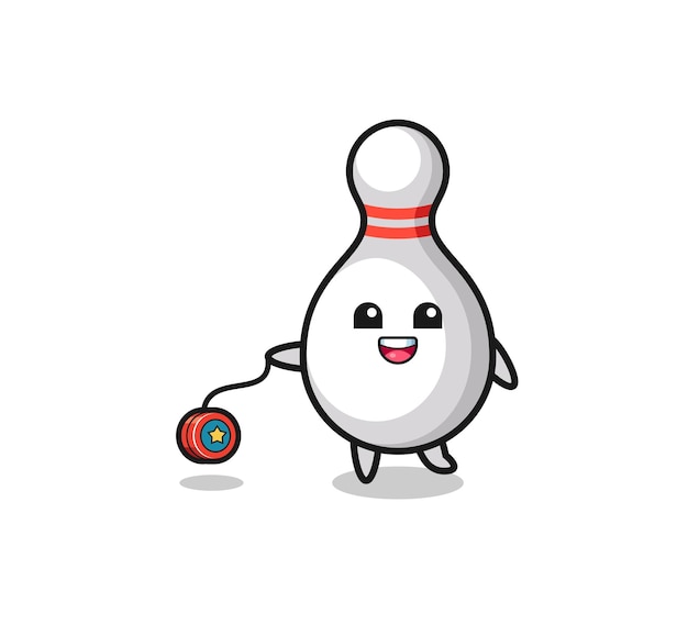 cartoon of cute bowling pin playing a yoyo
