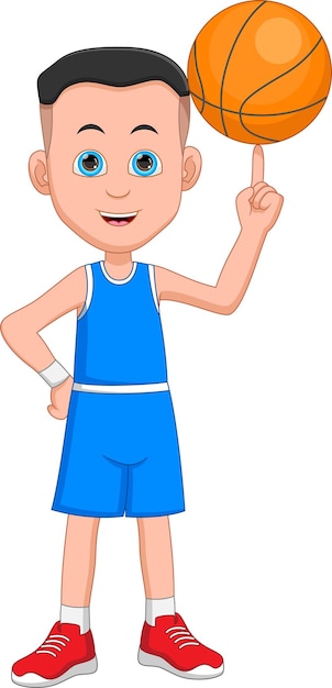 cartoon cute boy playing basketball