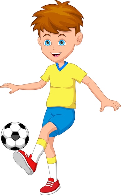 cartoon cute boy soccer ball juggling