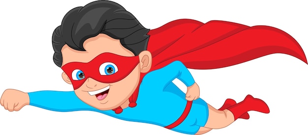 Vector cartoon cute boy in superhero costume