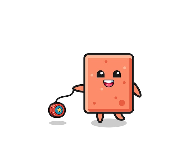 Vector cartoon of cute brick playing a yoyo