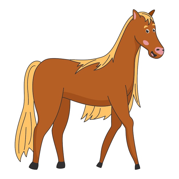 Cartoon cute brown horse standing and smile