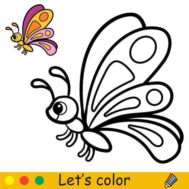 Premium Vector | Cartoon cute butterfly coloring book page with colorful template for kids vector isolated illustration for coloring book print game party design Premium Vector | Cartoon cute butterfly coloring book page with colorful template for kids vector isolated illustration for coloring book print game party design