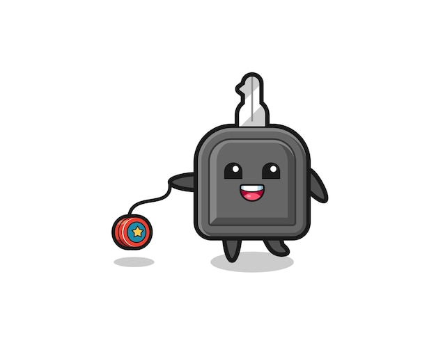 Cartoon of cute car key playing a yoyo