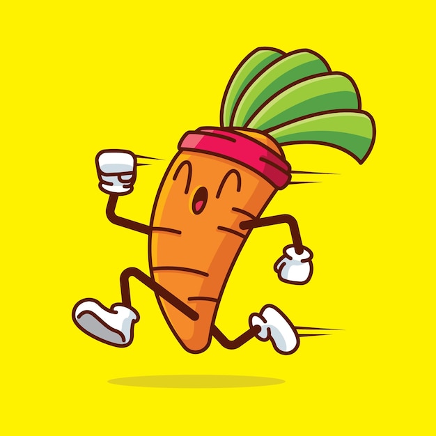 Vector cartoon cute carrot wearing headband and running