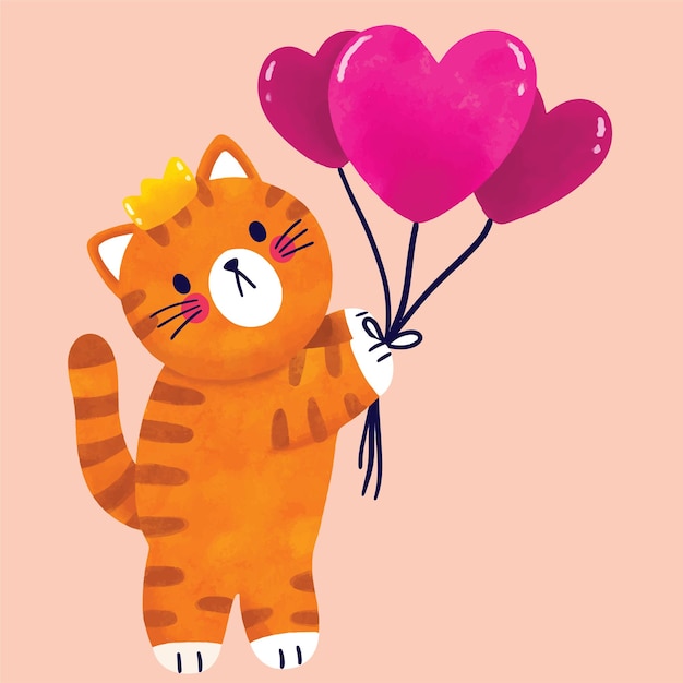 Cartoon cute cat and balloon vector