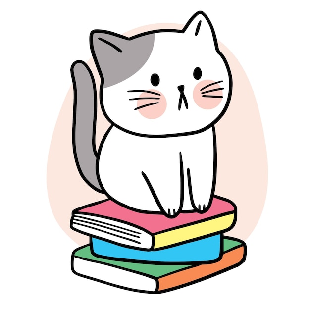 Gatto sveglio del fumetto sul vettore dei libri