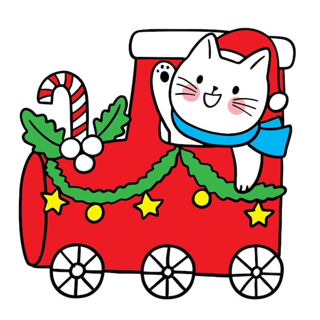 クリスマスのベクトルにかわいい猫を漫画します。