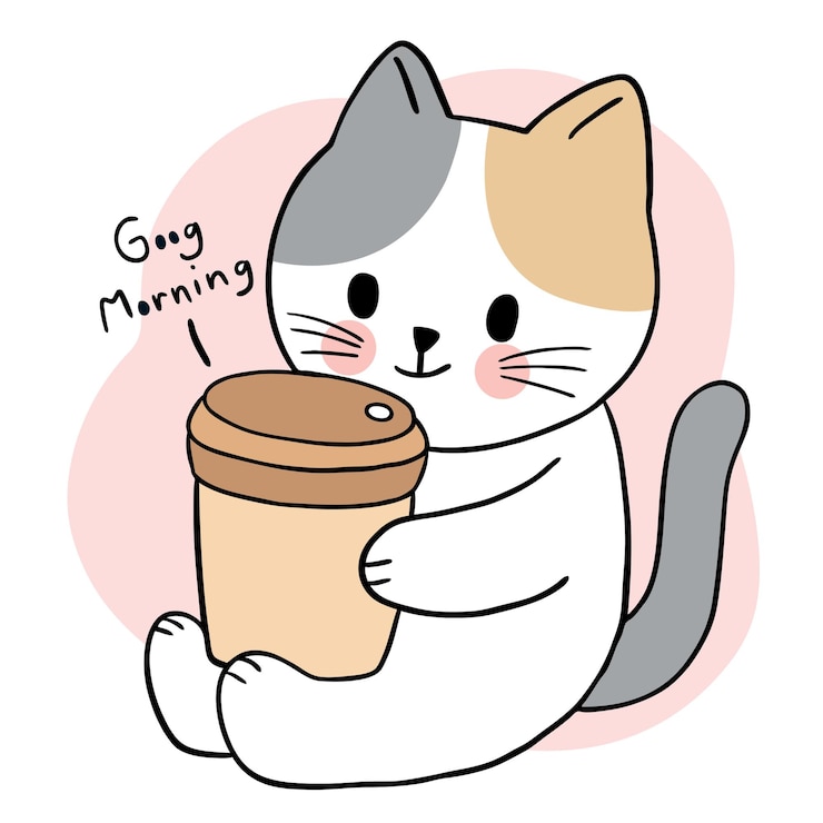 Vector 漫画かわいい猫ドリンクカップコーヒーベクトル