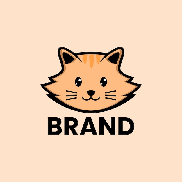 Vector cartoon cute cat head logo