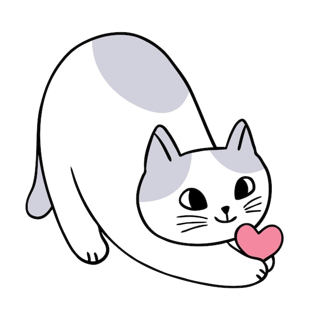 Мультфильм милый кот и сердца вектор