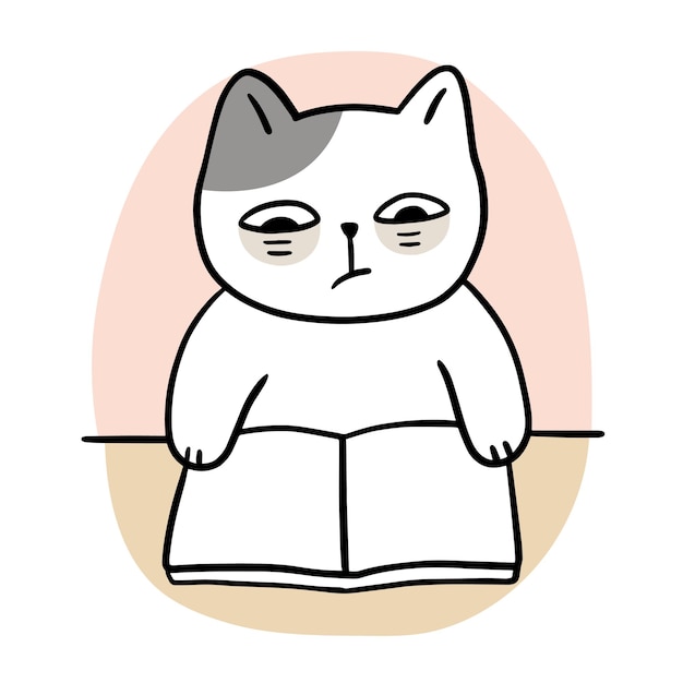 Cartoon cute cat do not like read book vector