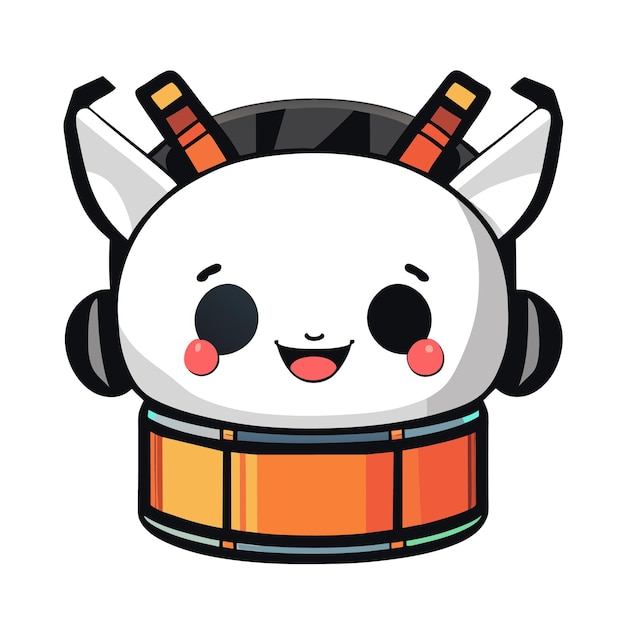 Vector cartoon cute cat playing drum