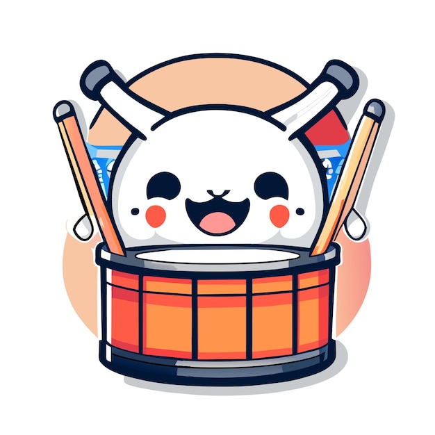 Cartoon cute cat playing drum