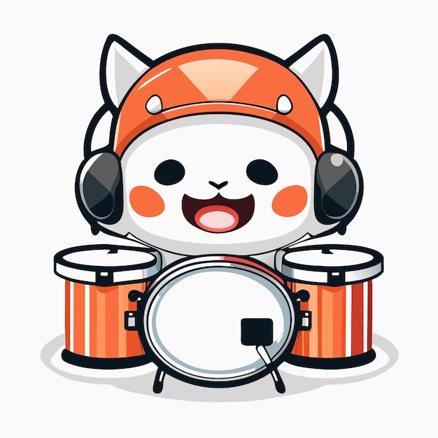 Cartoon cute cat playing drum