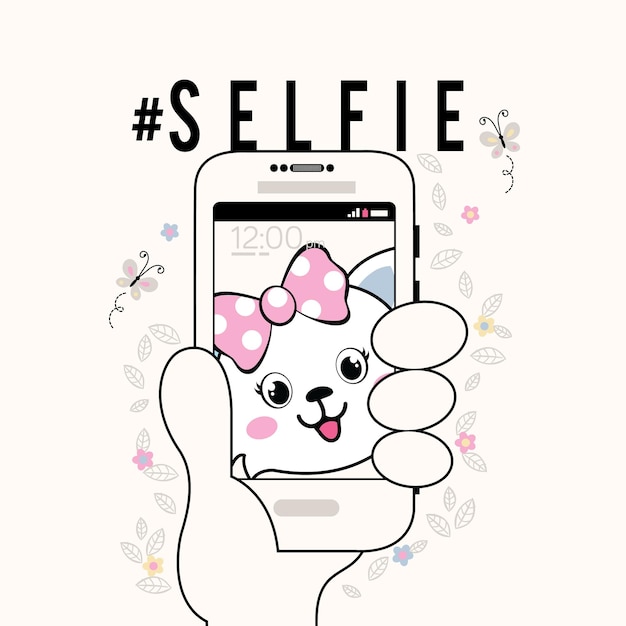 Vector cartoon cute cat taking a selfie