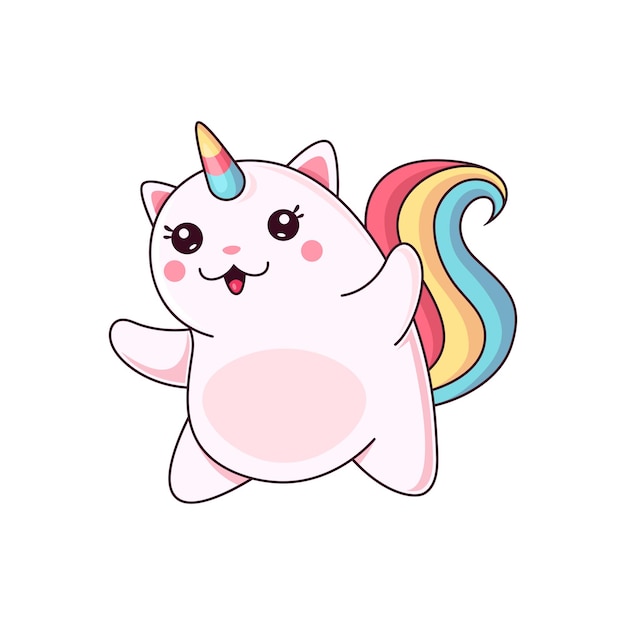 Cartone animato simpatico personaggio caticorn vettore unicorno gatto