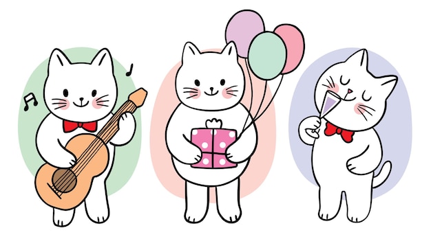 漫画かわいい猫お誕生日おめでとうパーティーベクトル