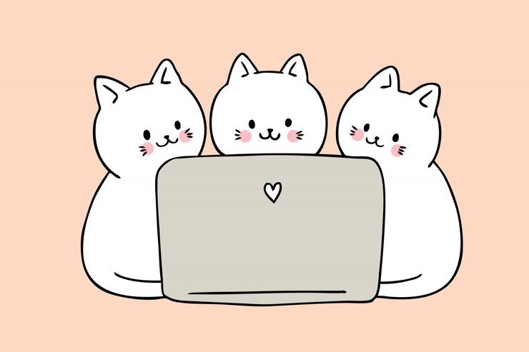 Vector 漫画かわいい猫がコンピューターのベクトルを再生します。