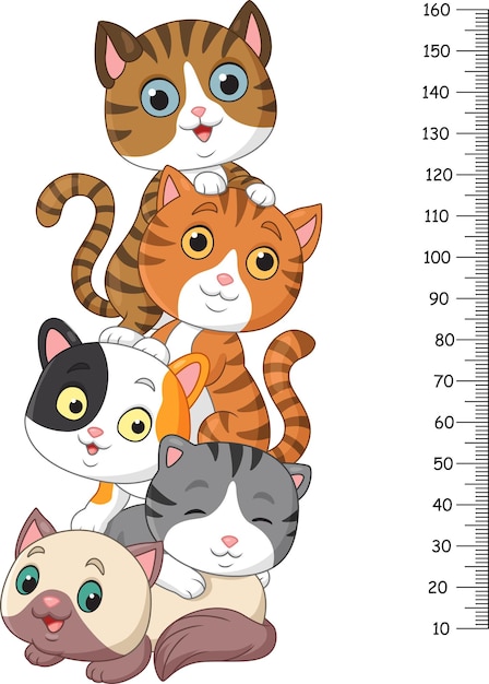 Cartoon cute cats with meter wall