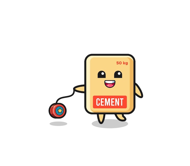 Cartoon of cute cement sack playing a yoyo