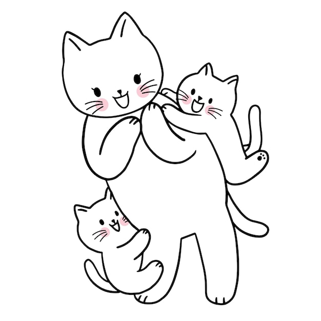 ベクトル 漫画のかわいいキャラクターの白猫と赤ちゃん猫のベクトル