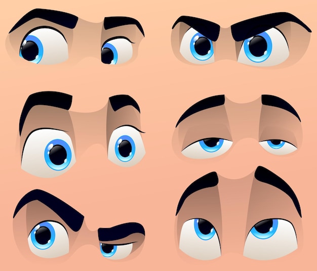 Vector cartoon cute characters eyes set