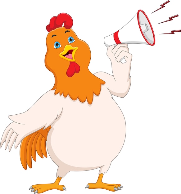 Vector cartoon cute chicken holding a megaphone