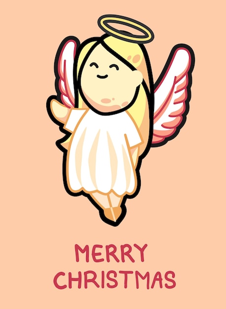 Cartoon cute Christmas angel with long blonde hair Vector illustration