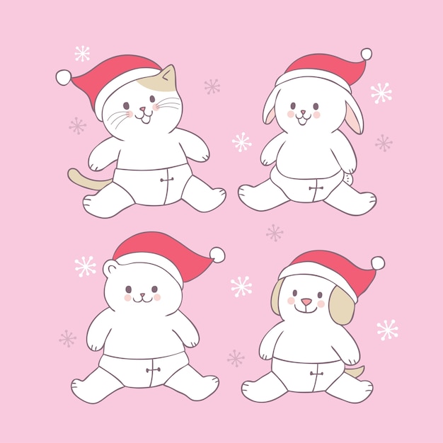 漫画かわいいクリスマスベビーサンタクロースベクトル。