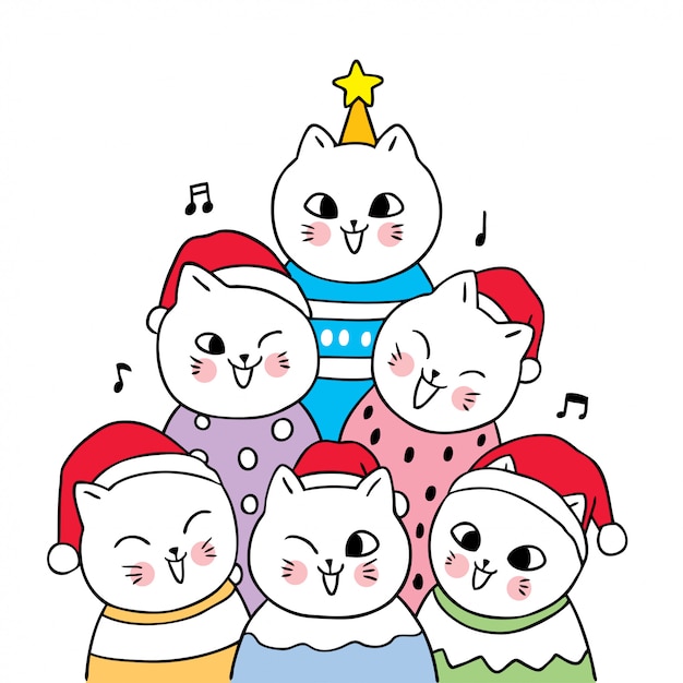 Cartoon cute christmas cats singing a song celebration .