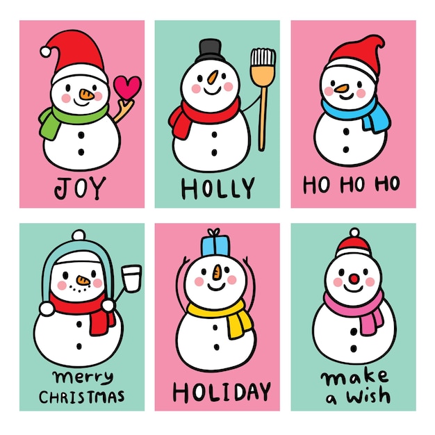 Cartoon cute christmas and happy new year snowman greeting vector