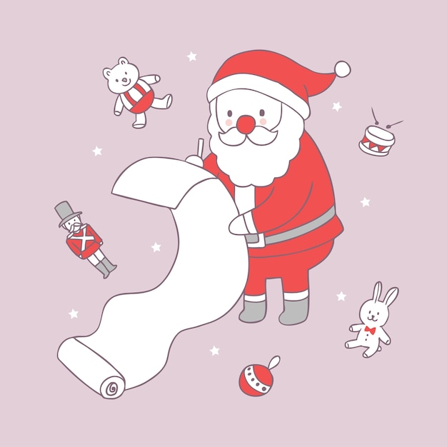 Мультфильм мило Рождество Санта-Клауса и проверить список вектор.