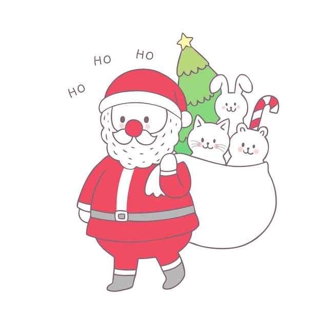 Cartoon cute Christmas Santa Claus and gift vector.