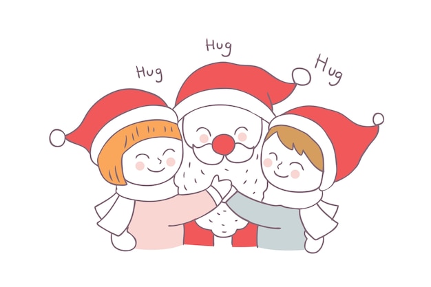 Cartoon cute Christmas Santa Claus hug  children vector.