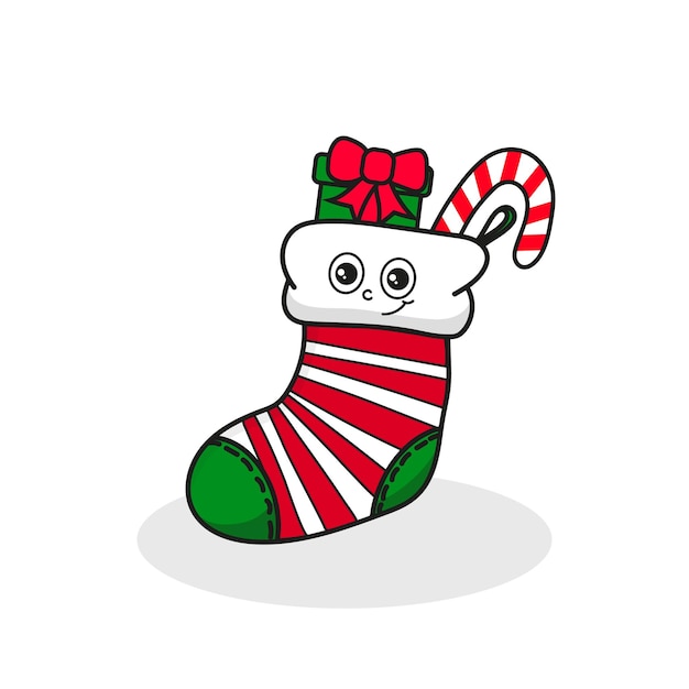 Cartoon Cute Christmas Sock Vector Editable Colorful Drawing Illustration