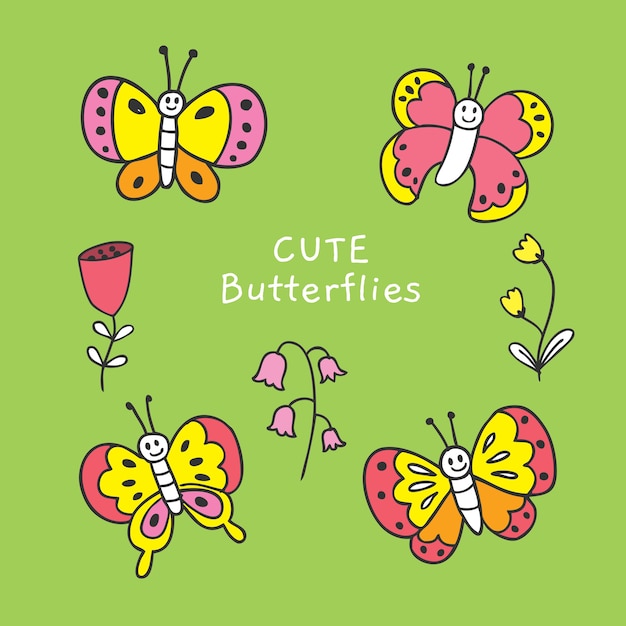 Cartoon cute colorful butterflies vector.