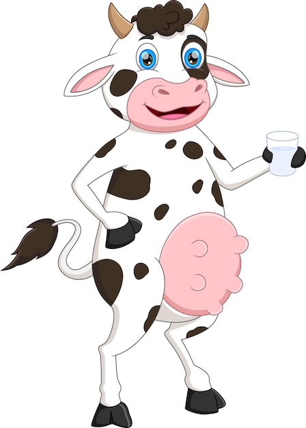ミルクのガラスを保持している漫画かわいい牛