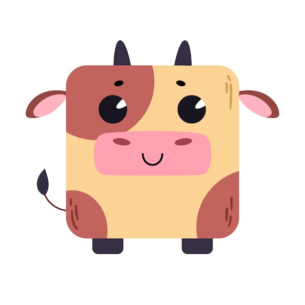 Vector cartoon cute cow square icon square icon for apps or games. vector illustration isolated