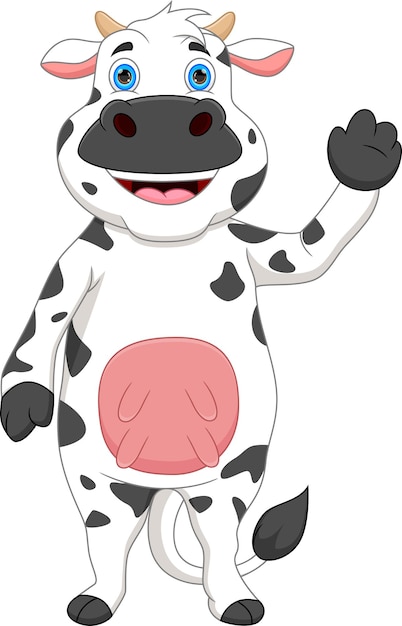 Vector cartoon cute cow waving isolated on white background