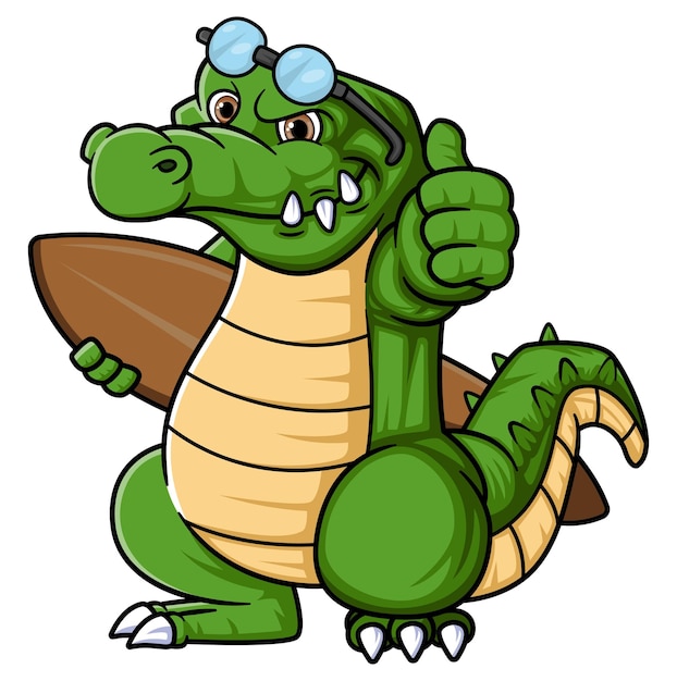 Cartoon cute crocodile carrying surfboard