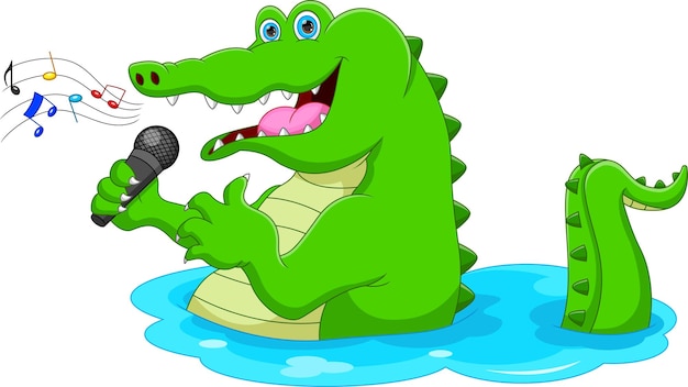 Vector cartoon cute crocodile singing