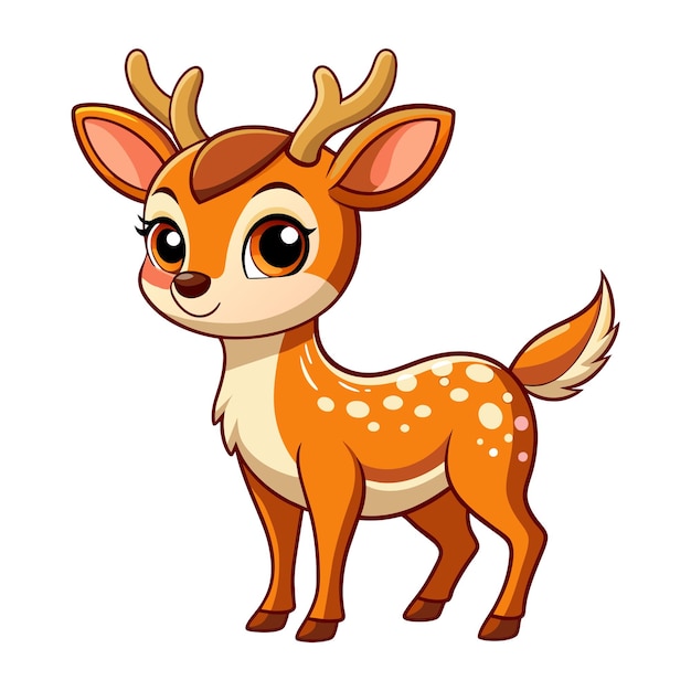 Vector cartoon cute deer illustration on white