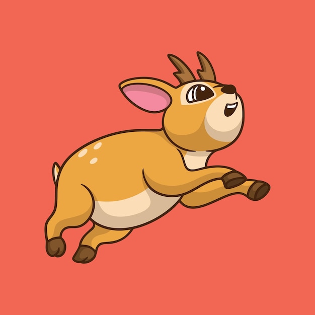 Cartoon cute deer jumping on red