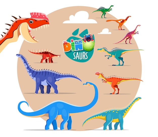 Vector cartoon cute dinosaur characters stickers